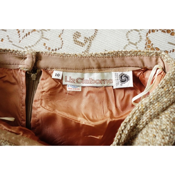 Vintage 80s Tan Tweed Midi Pencil Skirt est. S - Picture 3 of 3